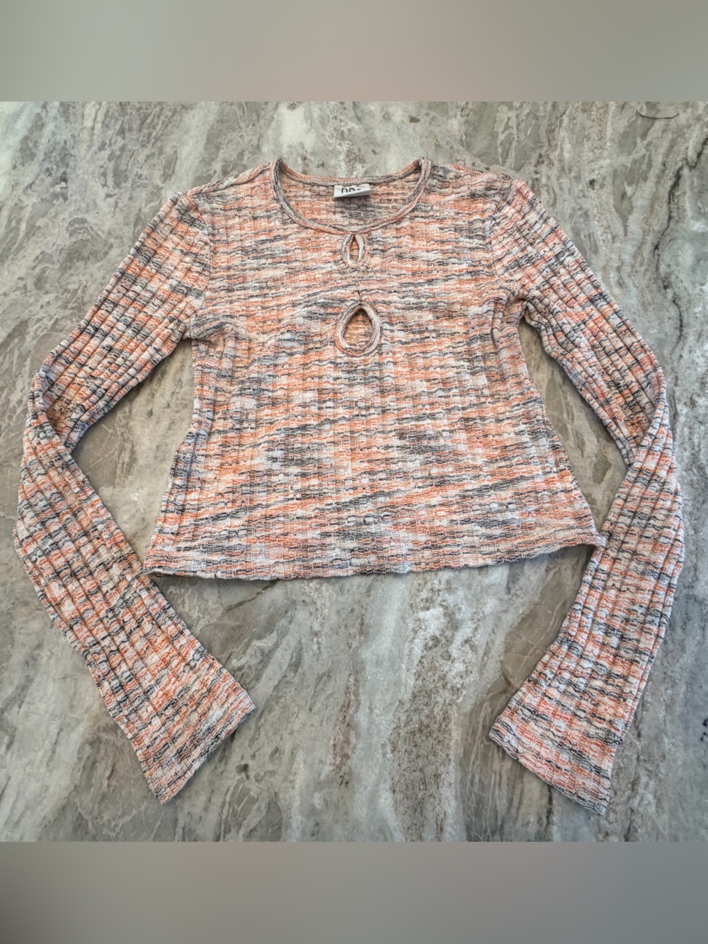 BDG Urban Outfitters Knit Crop Sweater Medium Orange Gray Open Knit Cutout Top